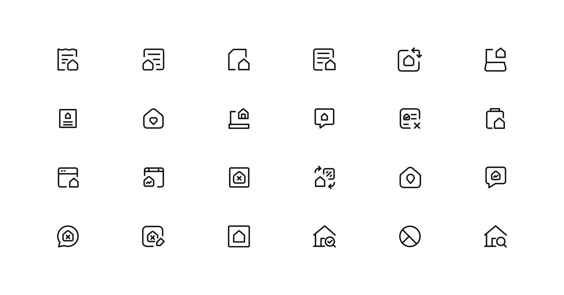 Real Estate minimal thin line web icon set. Included the icons as realty, property, mortgage, home loan and more. Outline icons collection vector