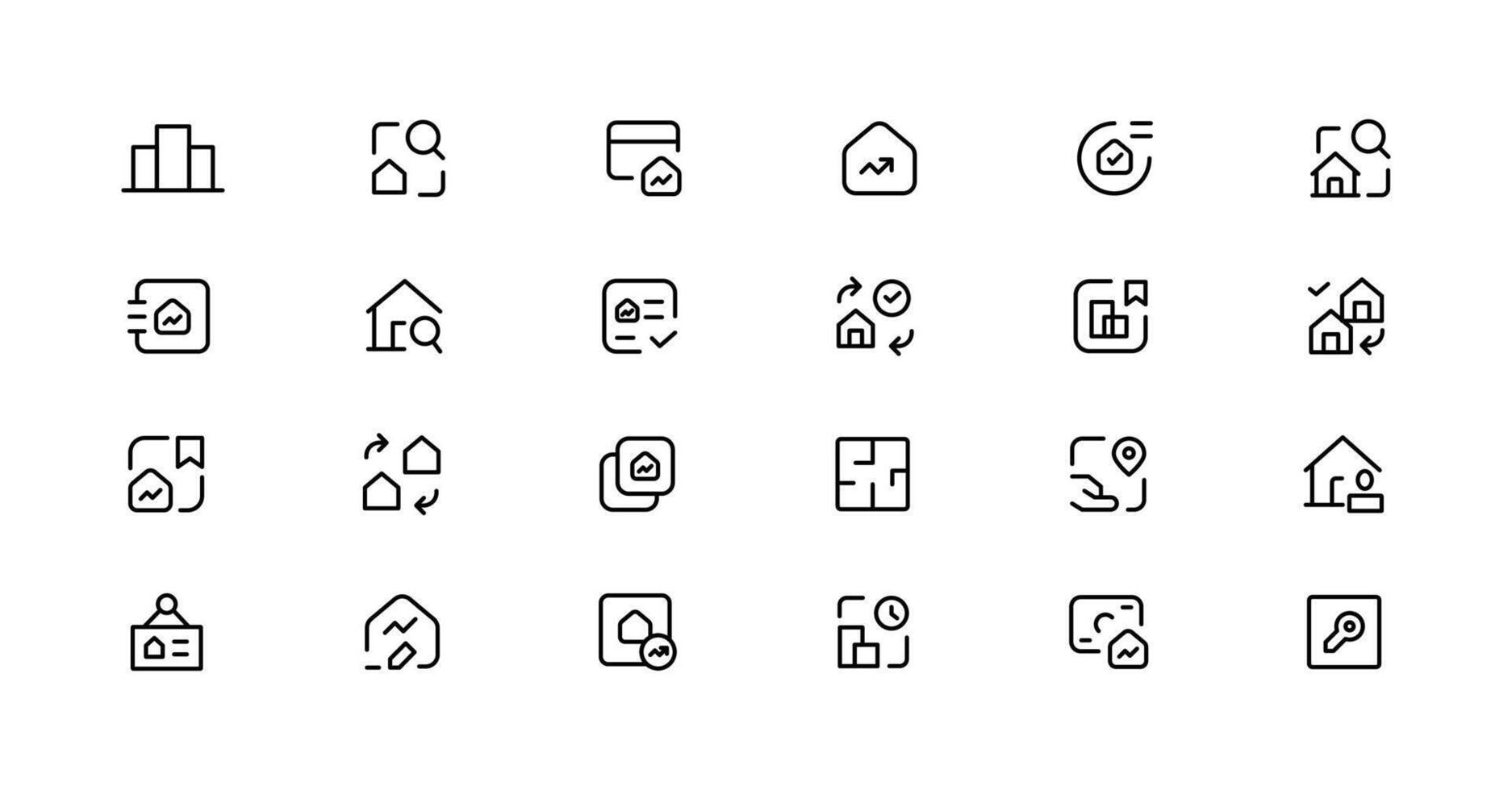 Real Estate minimal thin line web icon set. Included the icons as realty, property, mortgage, home loan and more. Outline icons collection vector