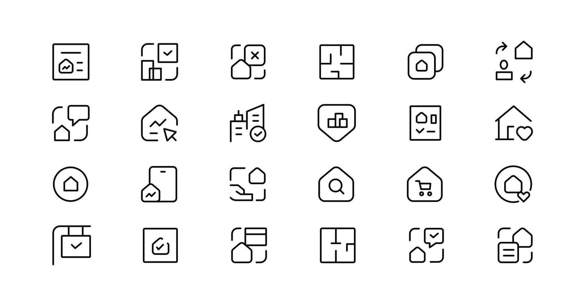 Real Estate minimal thin line web icon set. Included the icons as realty, property, mortgage, home loan and more. Outline icons collection vector