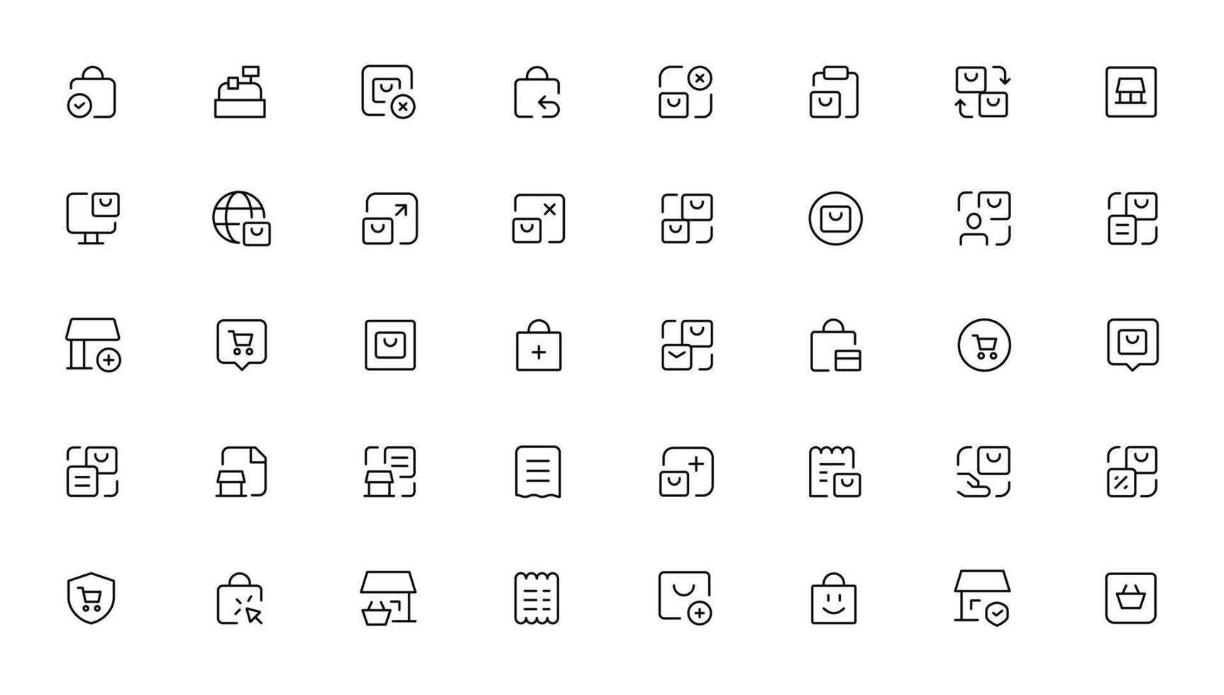 Shopping icons, set shop sign e-commerce for web development apps and websites vector