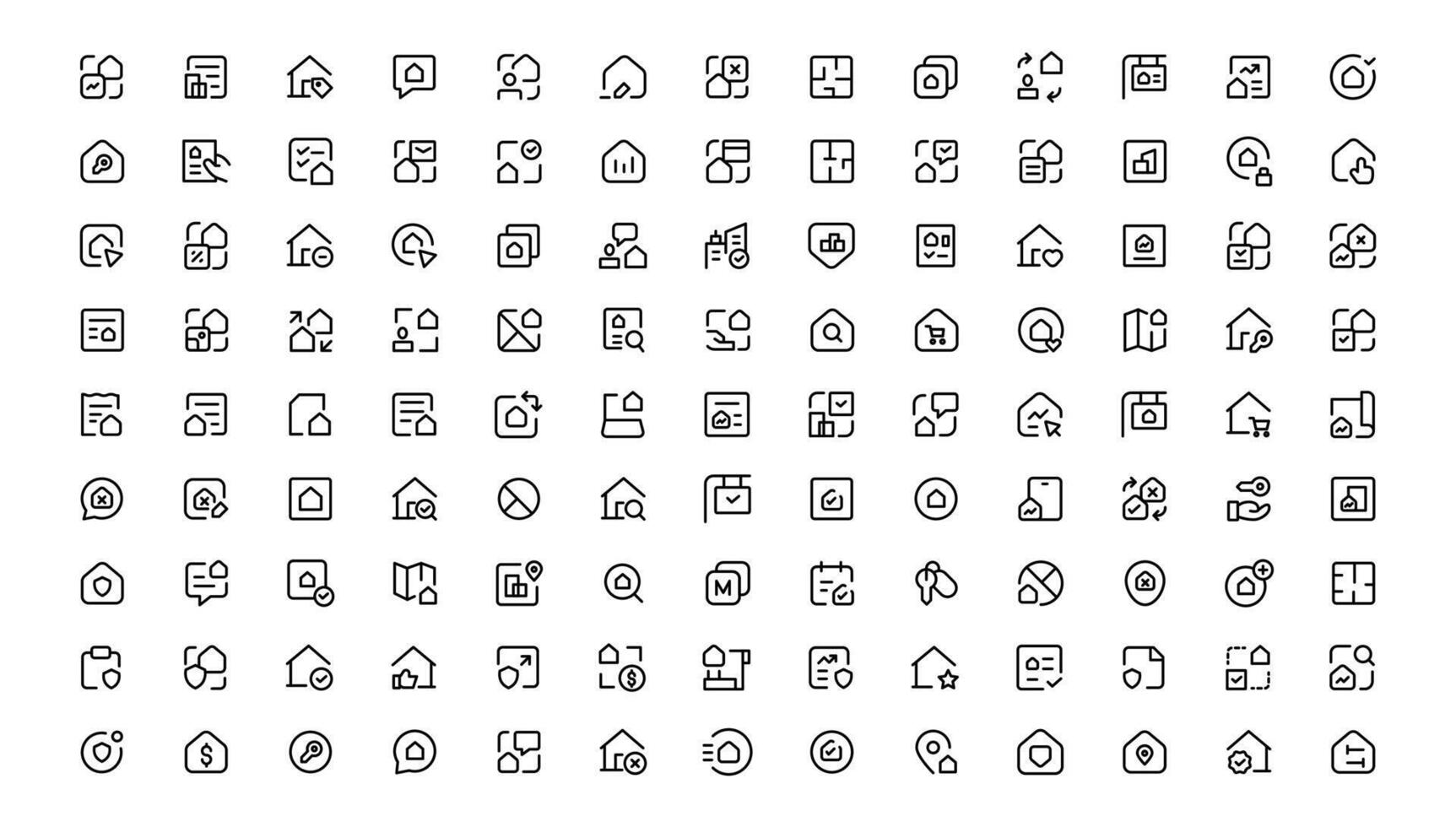 Real Estate minimal thin line web icon set. Included the icons as realty, property, mortgage, home loan and more. Outline icons collection vector