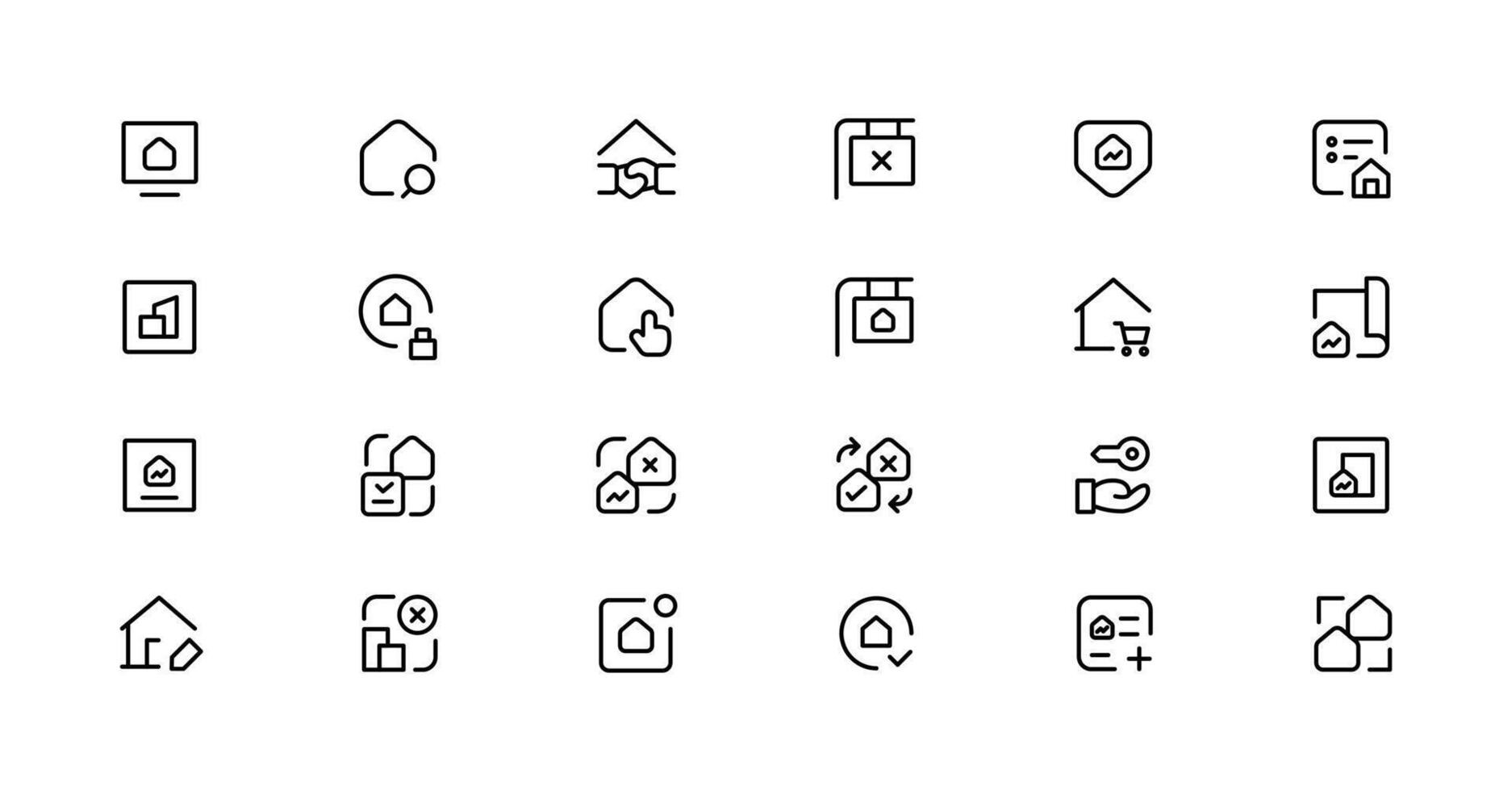 Real Estate minimal thin line web icon set. Included the icons as realty, property, mortgage, home loan and more. Outline icons collection vector