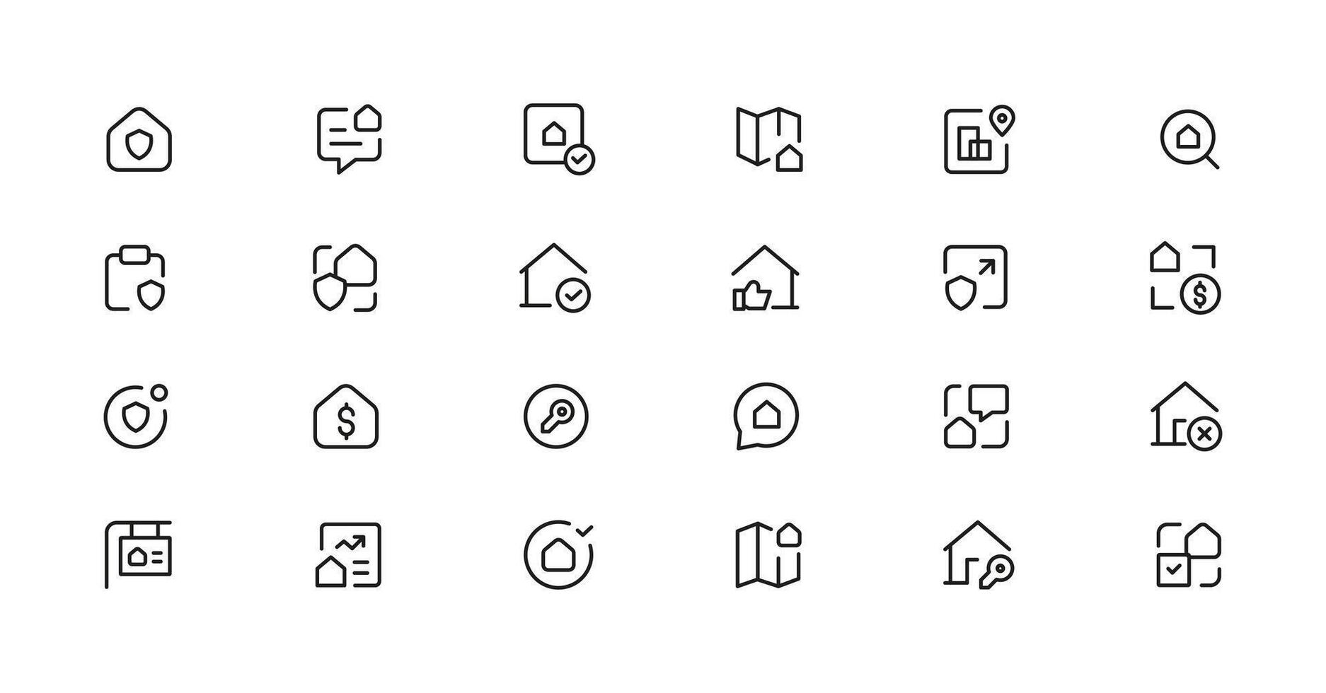 Real Estate minimal thin line web icon set. Included the icons as realty, property, mortgage, home loan and more. Outline icons collection vector
