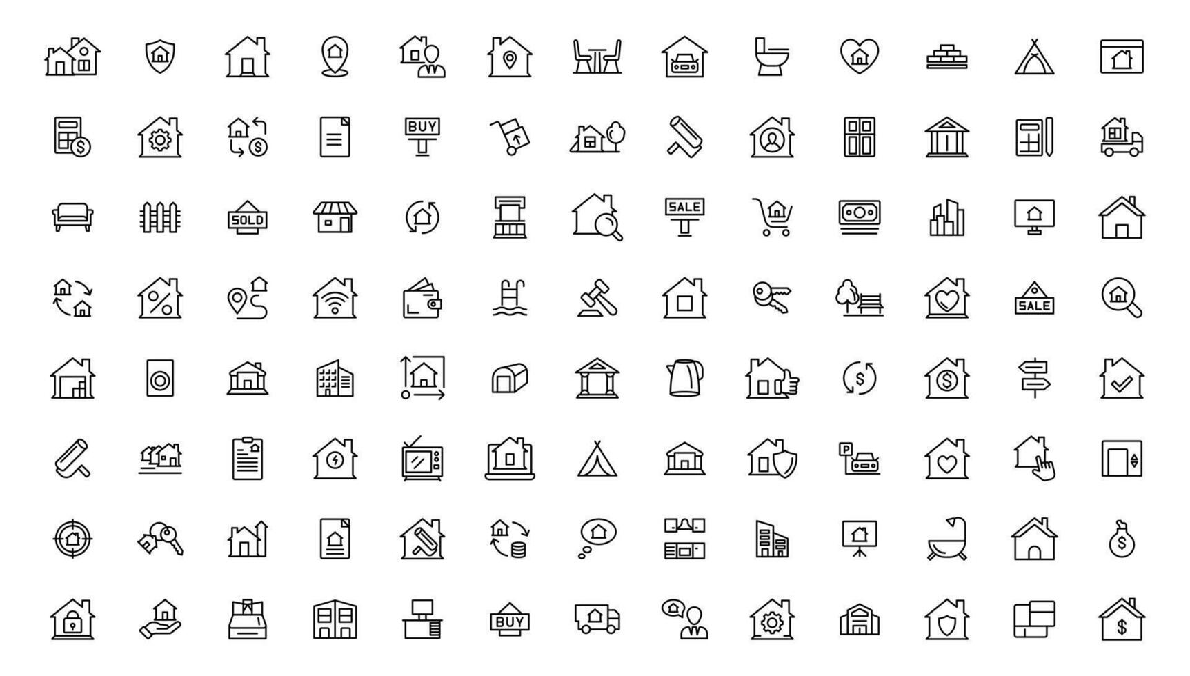 Real Estate minimal thin line web icon set. Included the icons as realty, property, home loan and more. Outline icons collection. vector