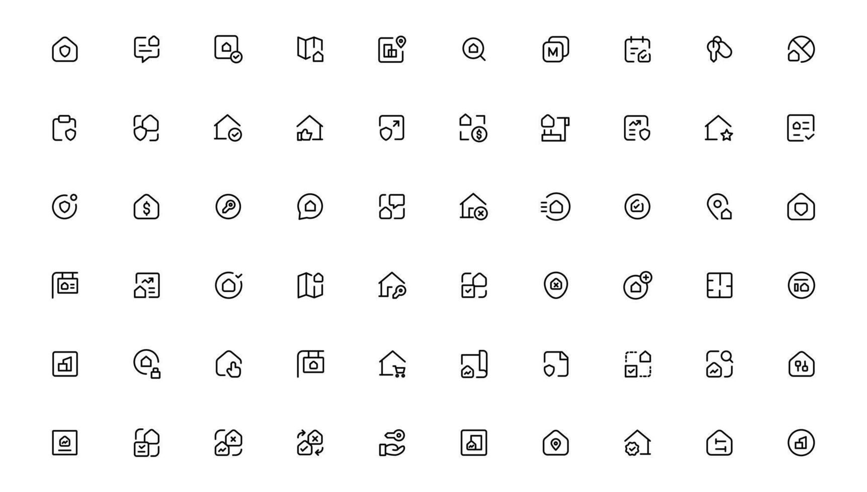 Real Estate minimal thin line web icon set. Included the icons as realty, property, mortgage, home loan and more. Outline icons collection vector