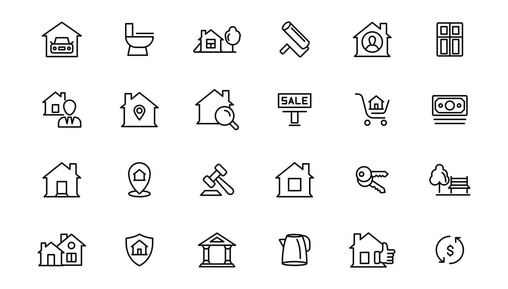 Real Estate minimal thin line web icon set. Included the icons as realty, property, home loan and more. Outline icons collection. vector
