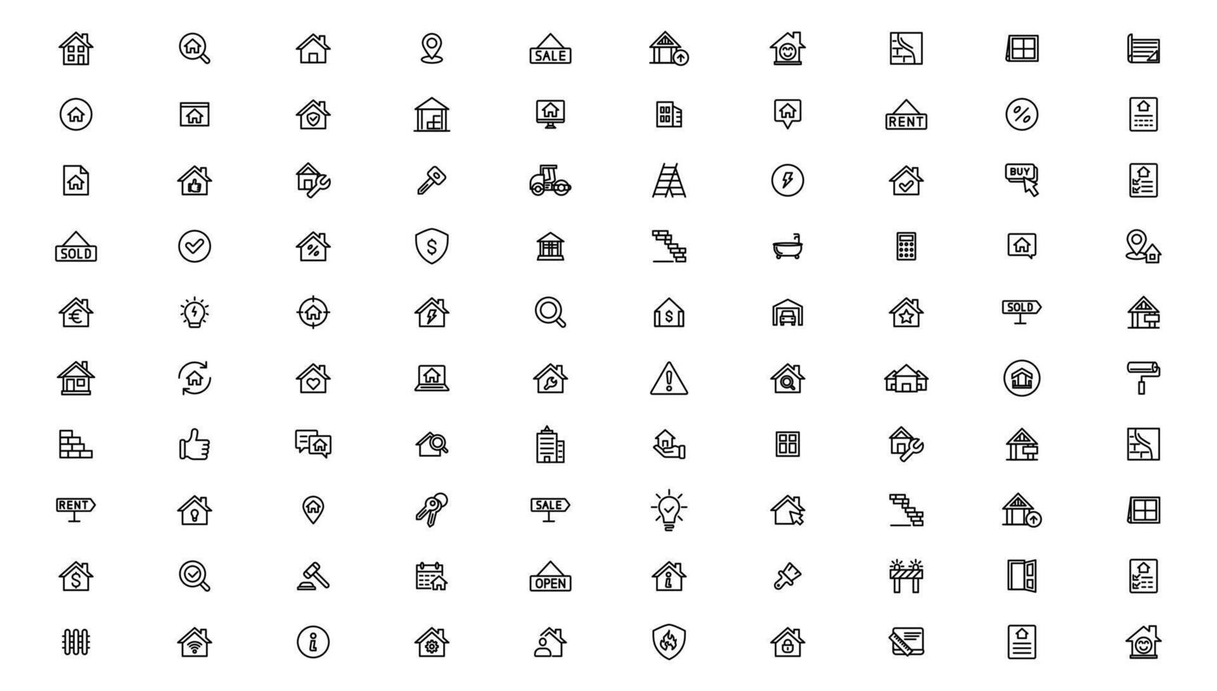 Real Estate minimal thin line web icon set. Included the icons as realty, property, mortgage, home loan and more. Outline icons collection vector