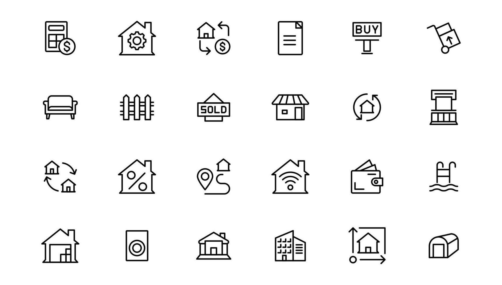 Real Estate minimal thin line web icon set. Included the icons as realty, property, home loan and more. Outline icons collection. vector