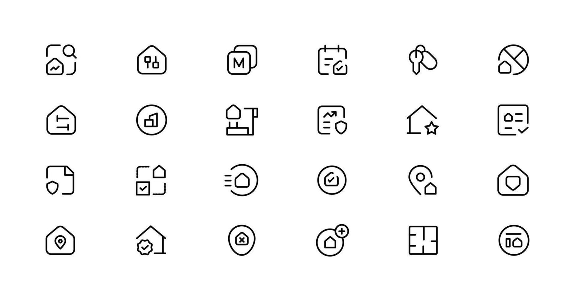 Real Estate minimal thin line web icon set. Included the icons as realty, property, mortgage, home loan and more. Outline icons collection vector