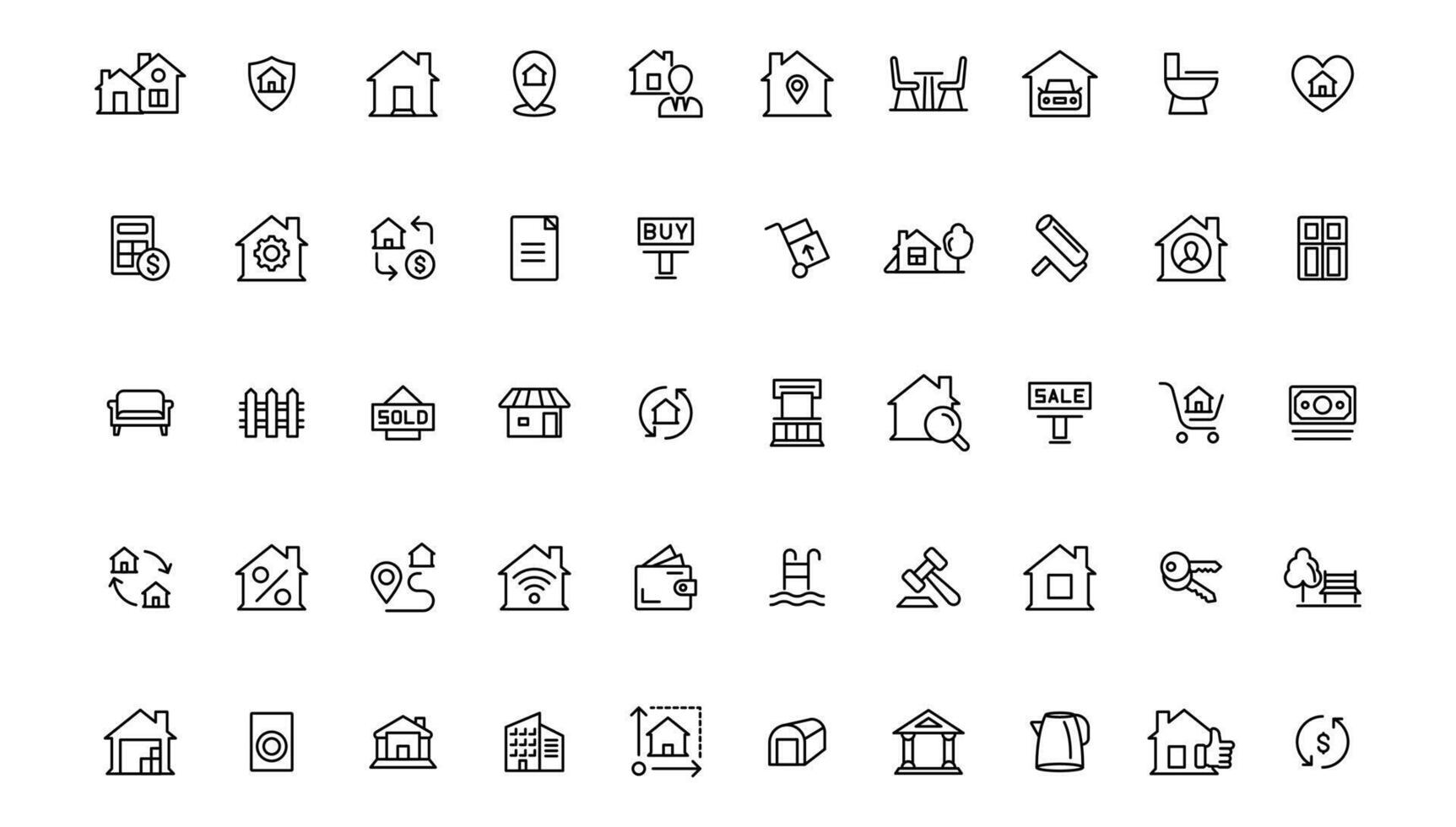 Real Estate minimal thin line web icon set. Included the icons as realty, property, home loan and more. Outline icons collection. vector