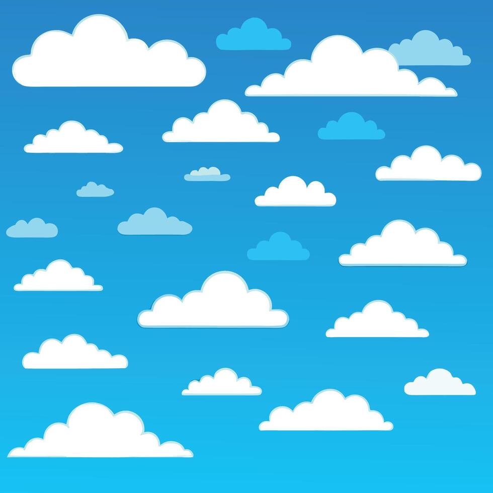 Cloud. Abstract white cloudy set isolated on blue background. vector
