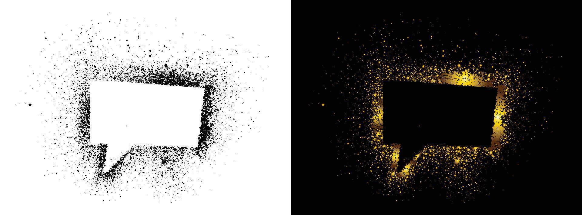 Hand-painted black and golden color texture stain speech bubble vector