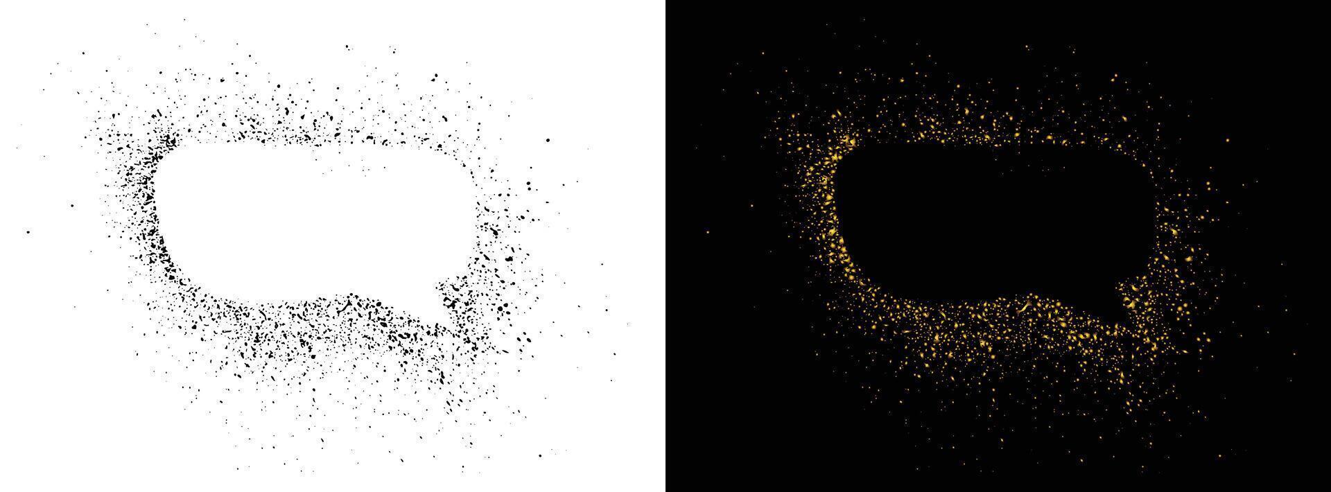 Black and golden glitter spray paint speech bubble icon frame vector