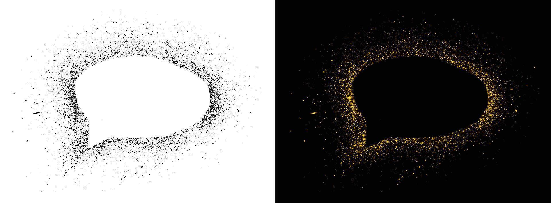 Spray-painted black and golden color grunge texture speech bubble vector