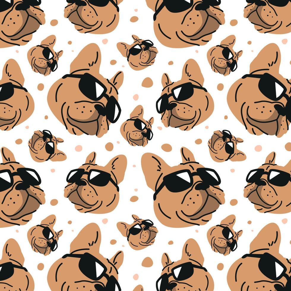 FUNNY FRENCH BULLDOG WEARING SUNGLASSES PATTERN DESIGN vector