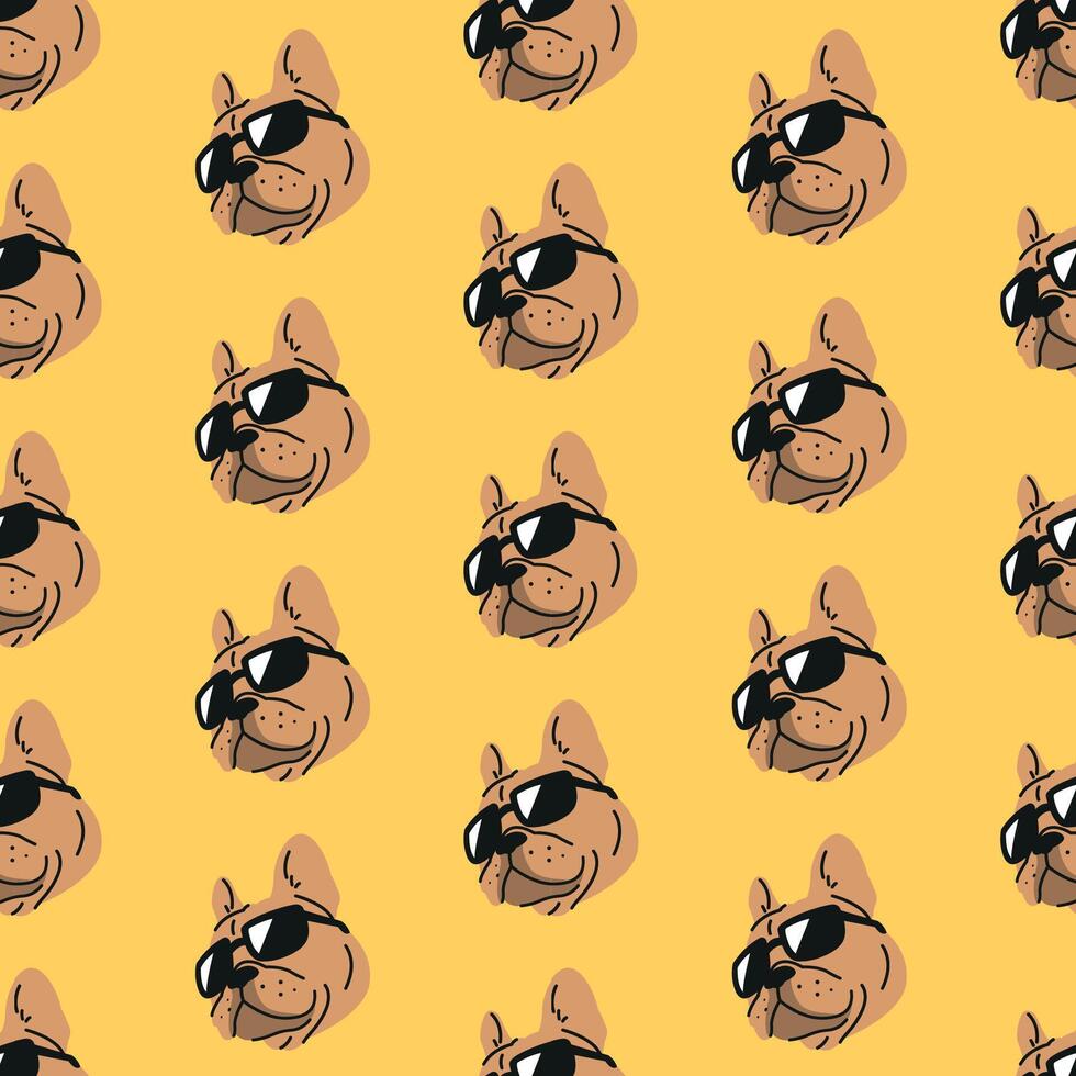 CUTE FRENCH BULLDOG WITH BLACK SUNGLASSES PATTERN DESIGN vector