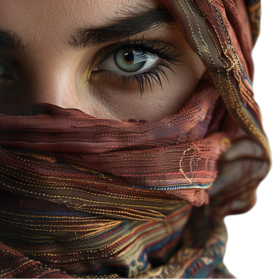 a woman with green eyes wearing a scarf png