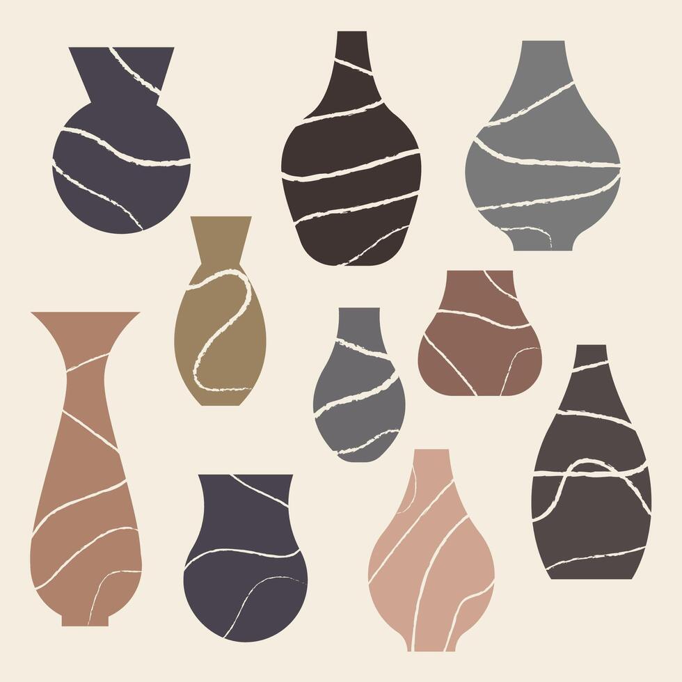 Boho Pottery Illustrations With Lines vector