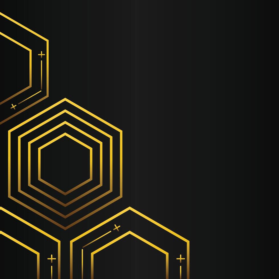 golden hexagon frame corner decoration on black background vector
