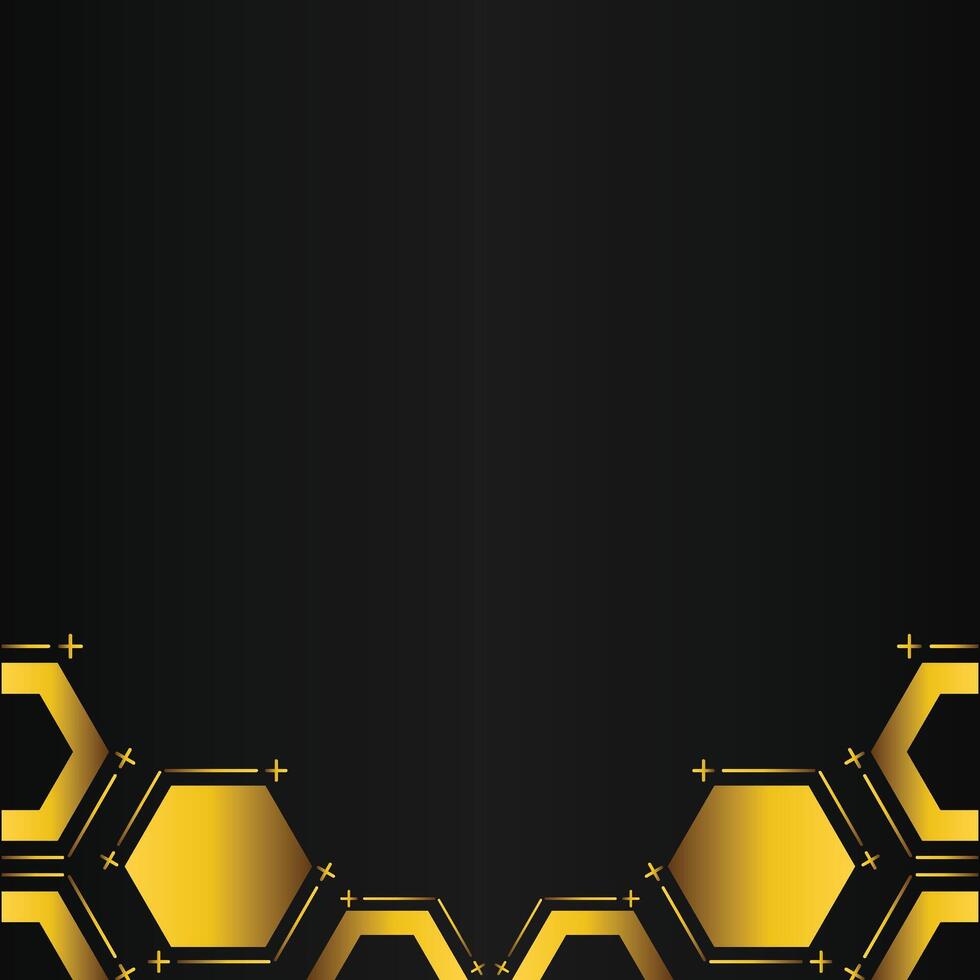 golden hexagon design on black background vector