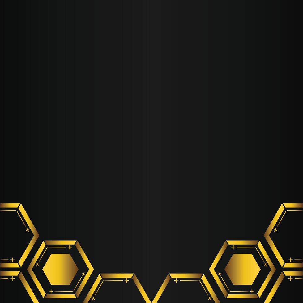 golden hexagon design on black background vector