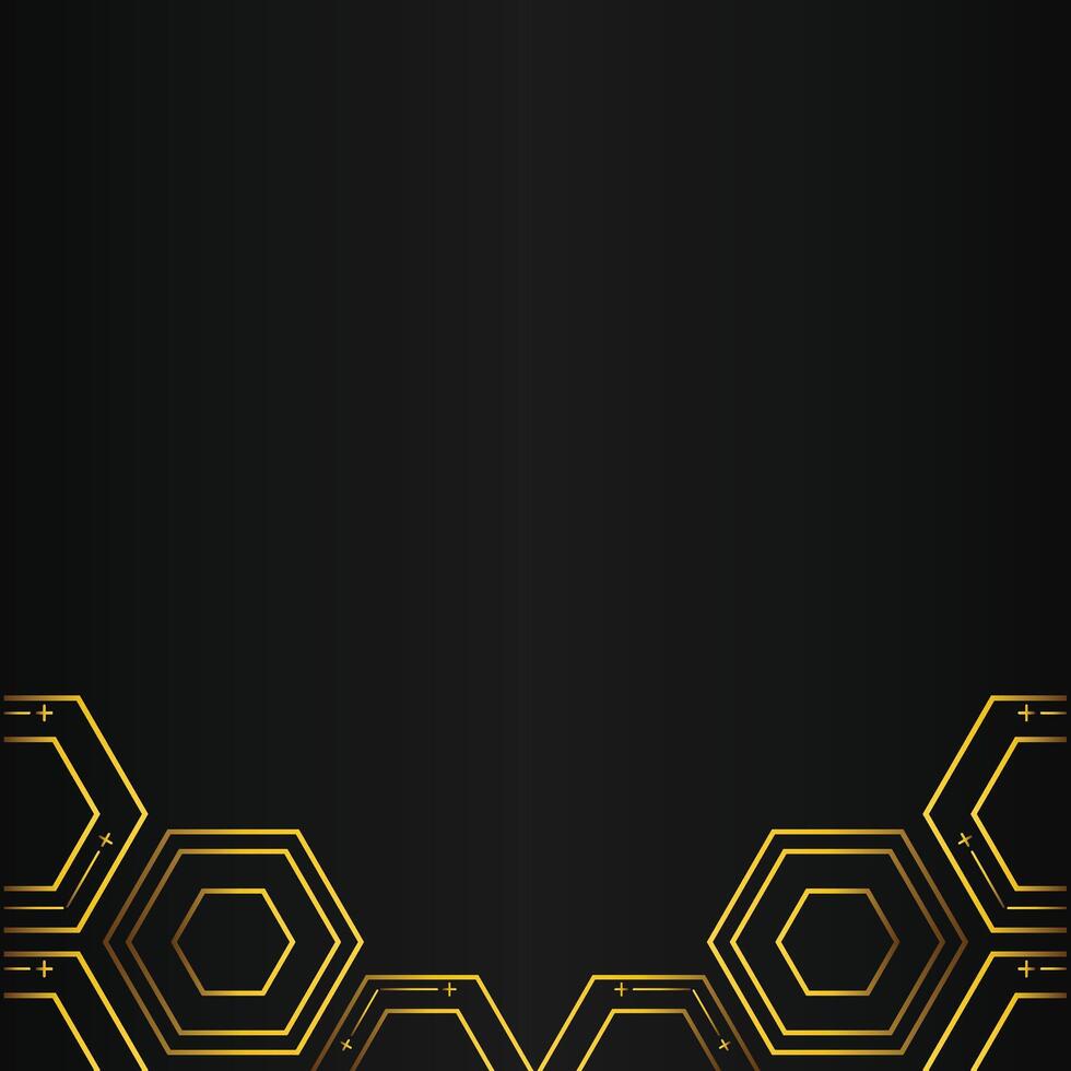 golden hexagon design on black background vector