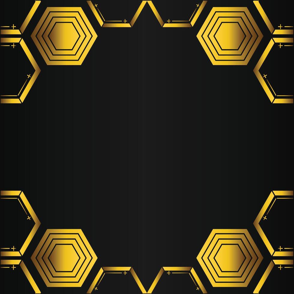 golden hexagon frame design on black background vector
