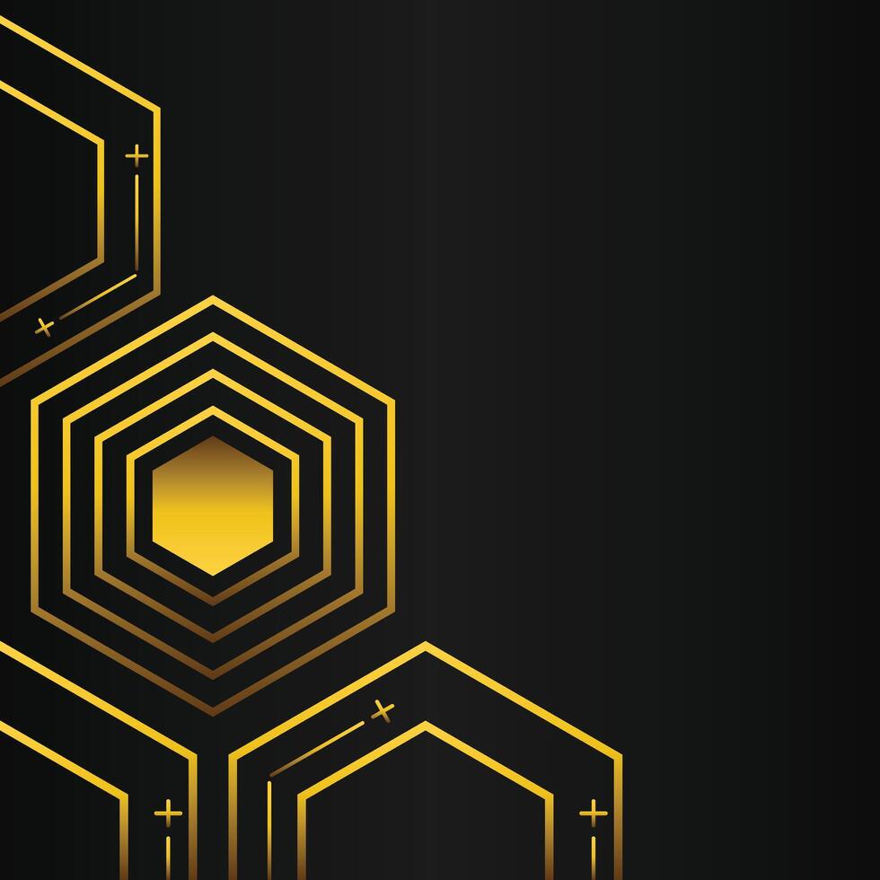 golden hexagon frame corner decoration on black background vector