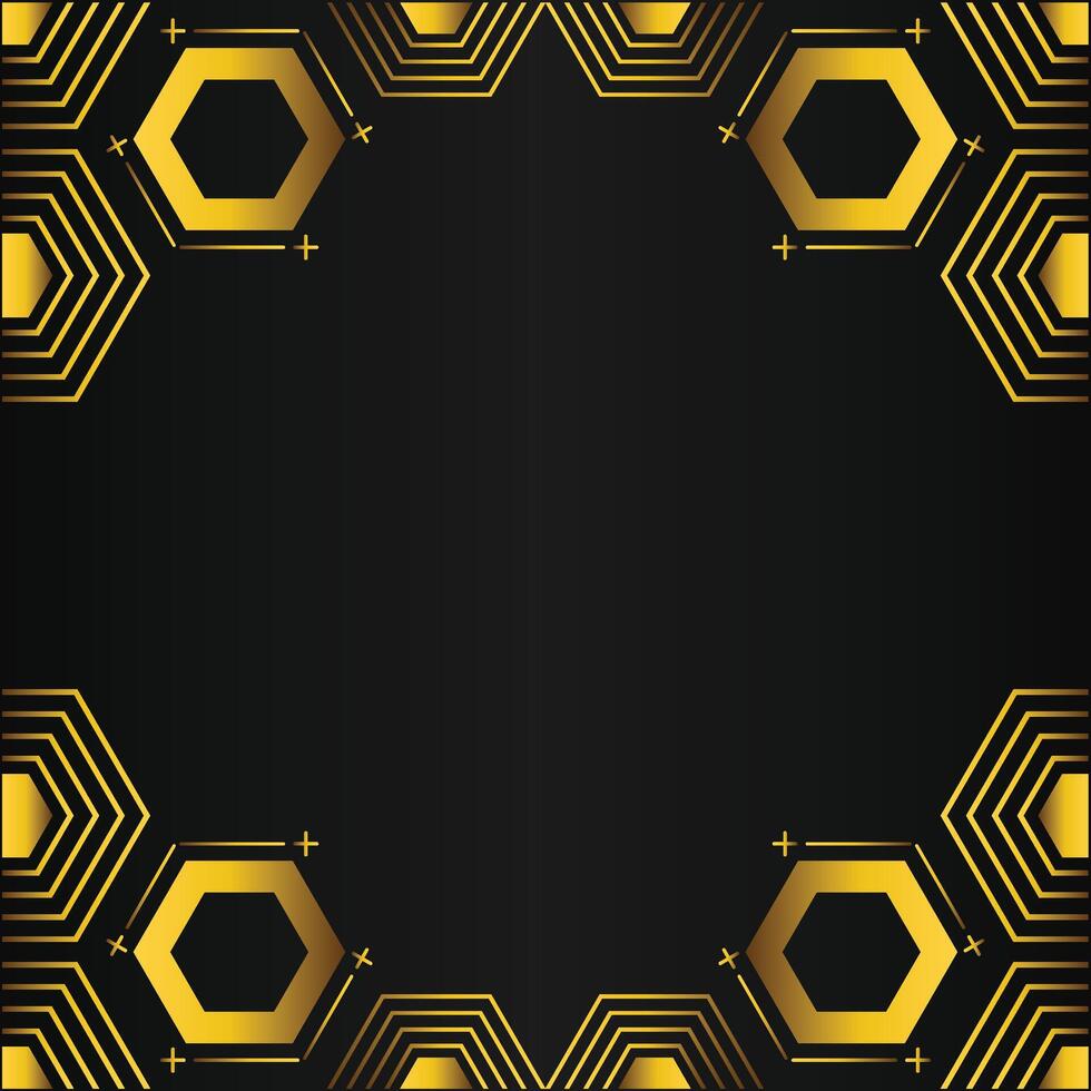 golden hexagon frame design on black background vector