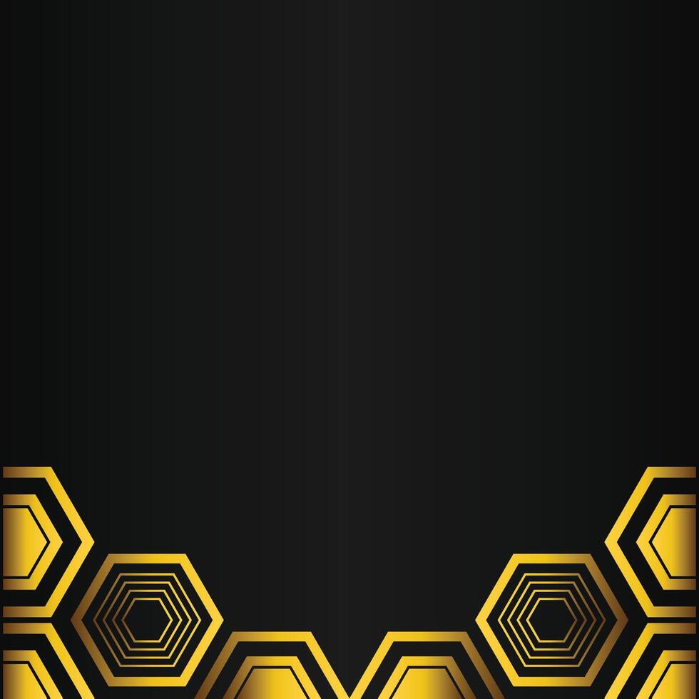 golden hexagon design on black background vector