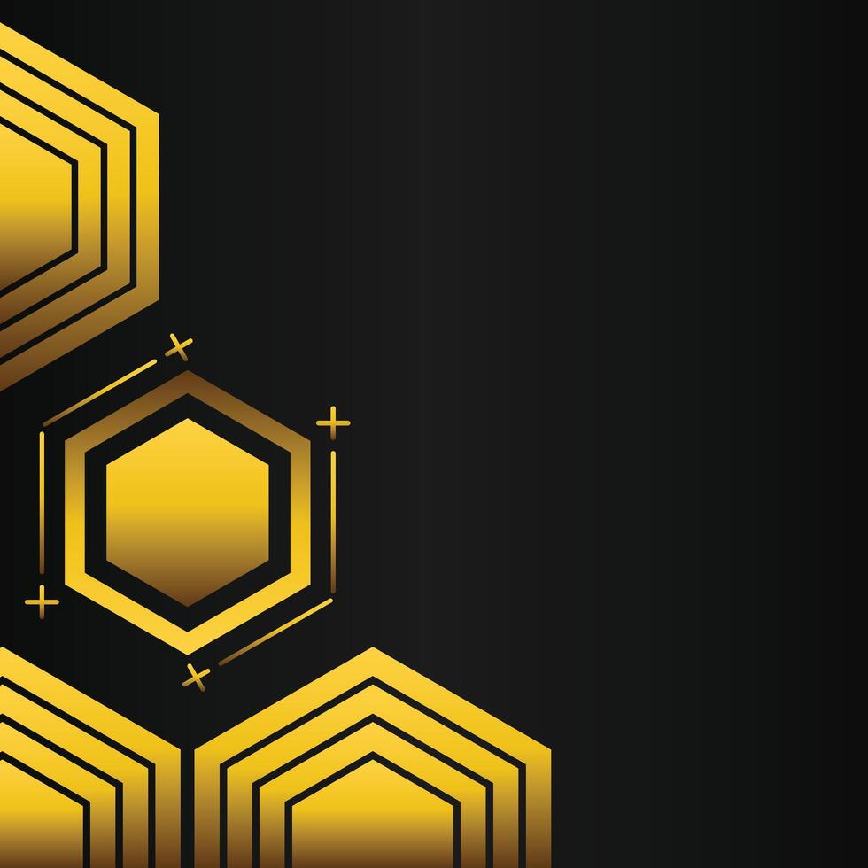 golden hexagon frame corner decoration on black background vector