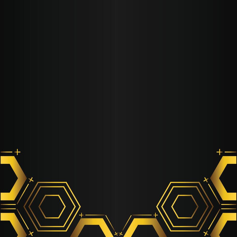 golden hexagon design on black background vector