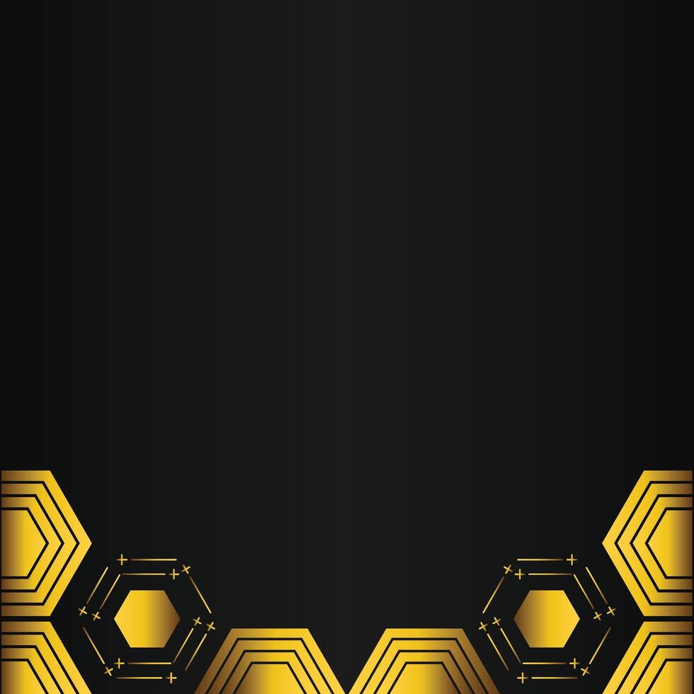golden hexagon design on black background vector