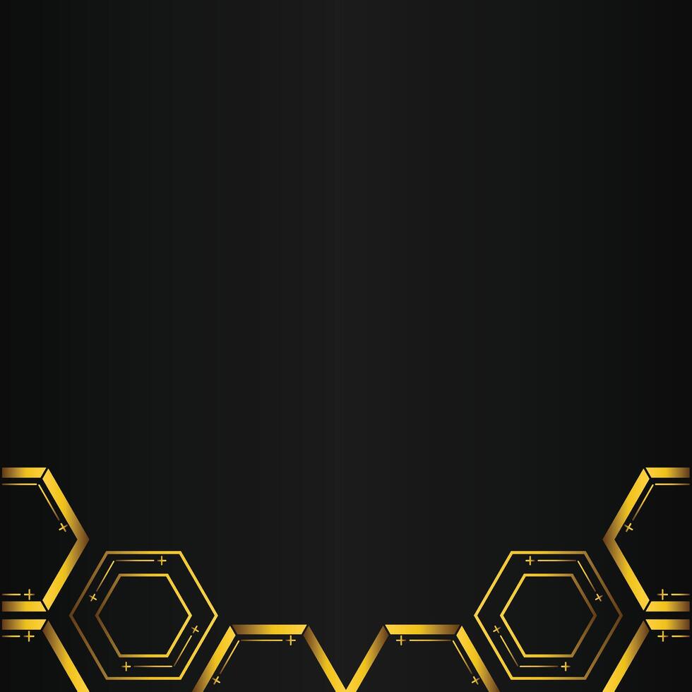 golden hexagon design on black background vector