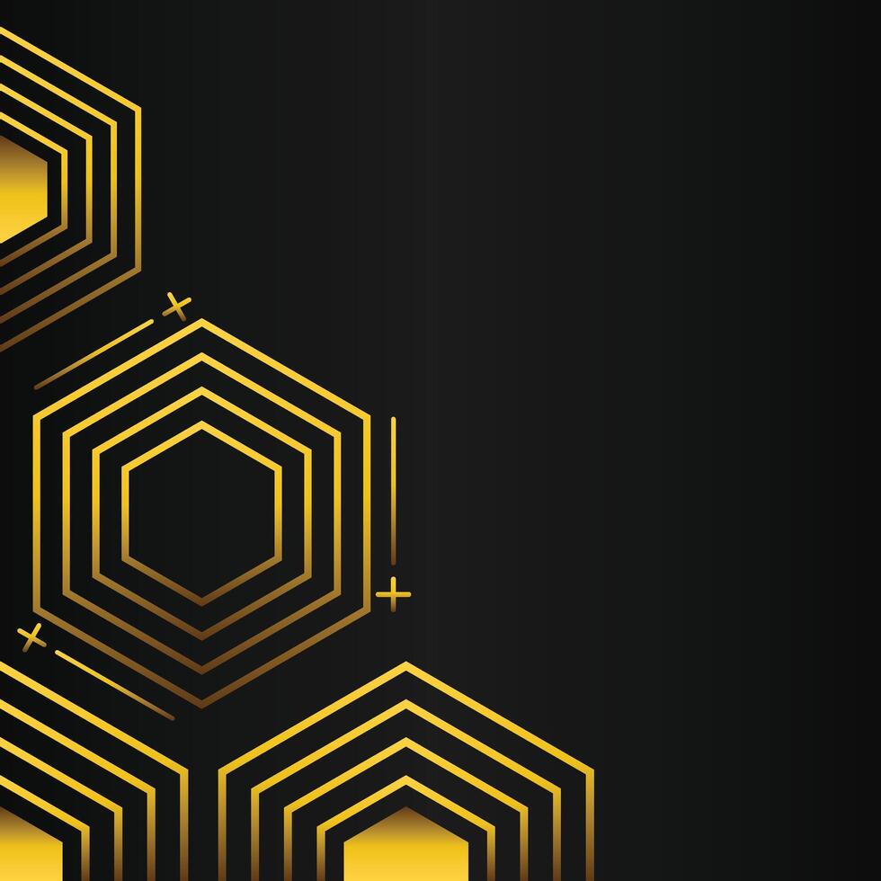 golden hexagon frame corner decoration on black background vector
