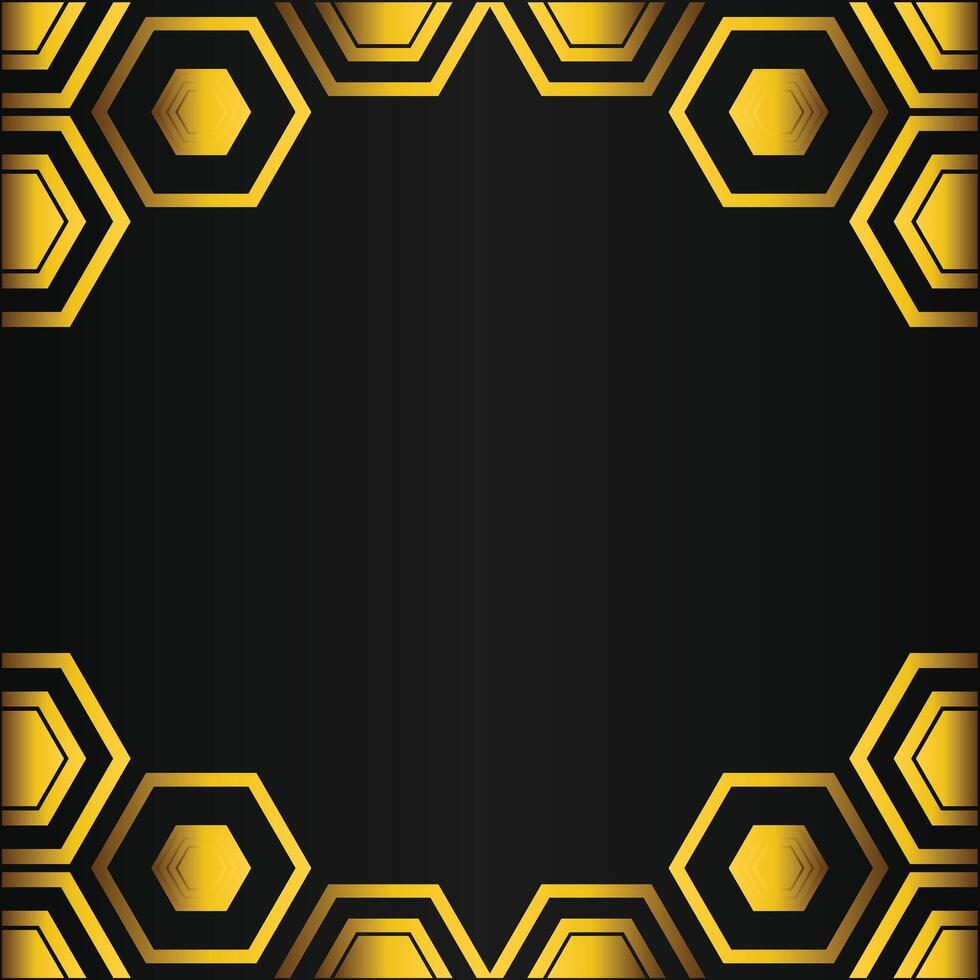 golden hexagon frame design on black background vector