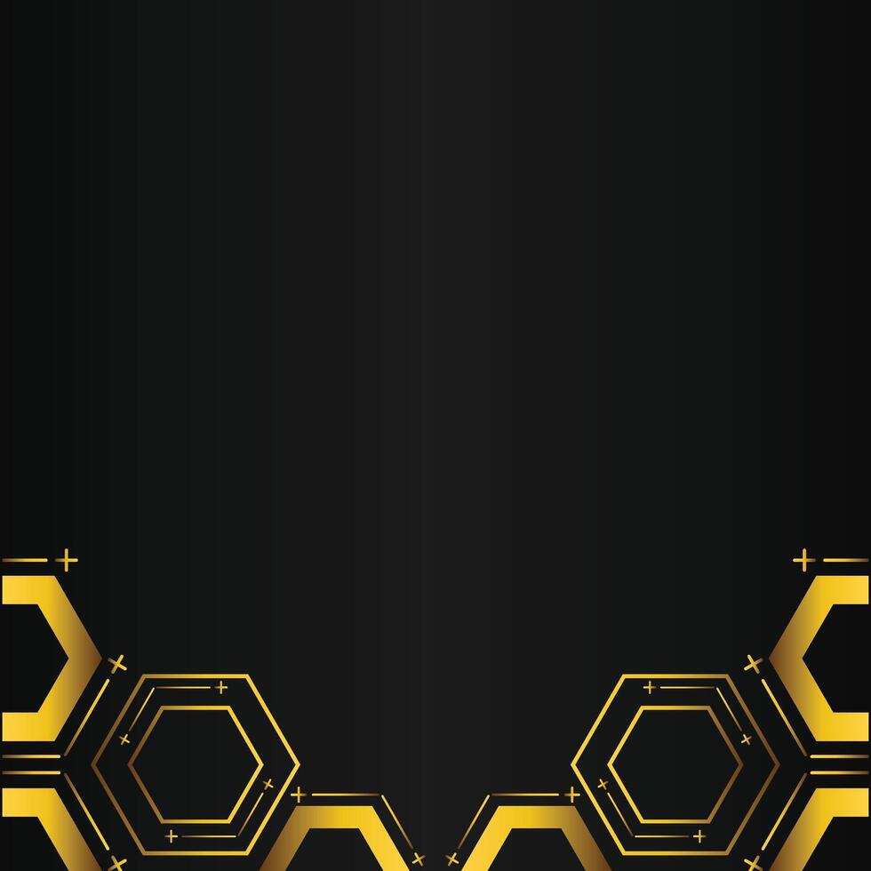 golden hexagon design on black background vector