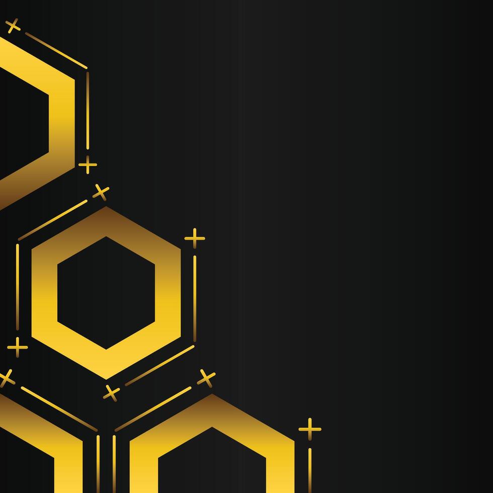 golden hexagon frame corner decoration on black background vector