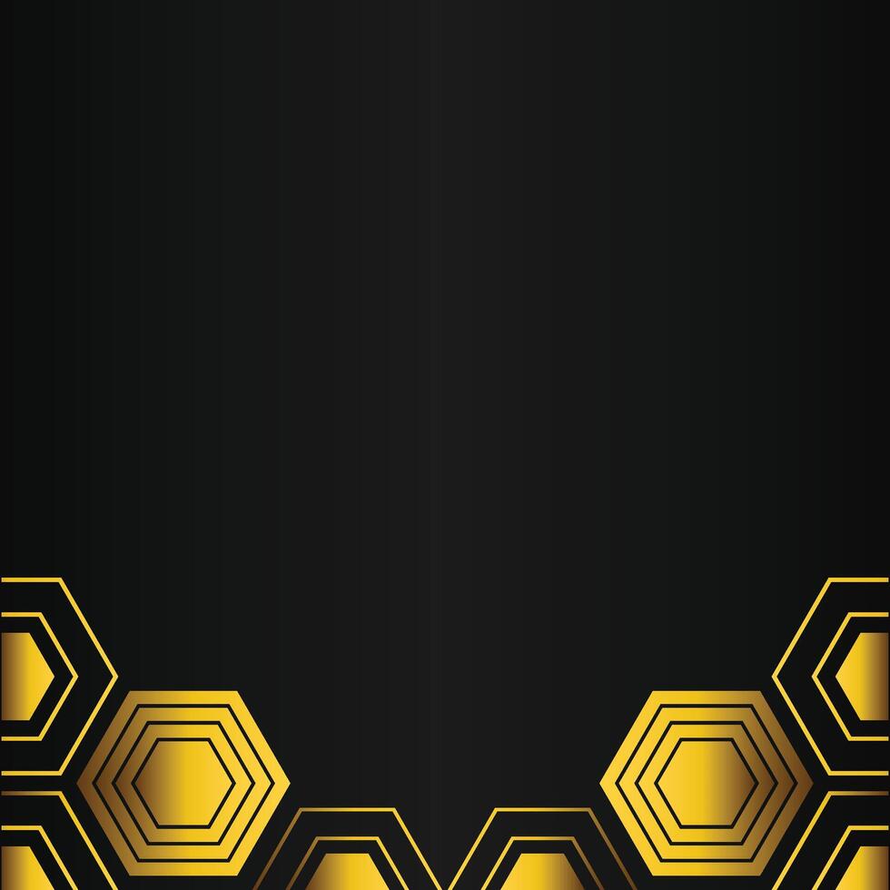 golden hexagon design on black background vector