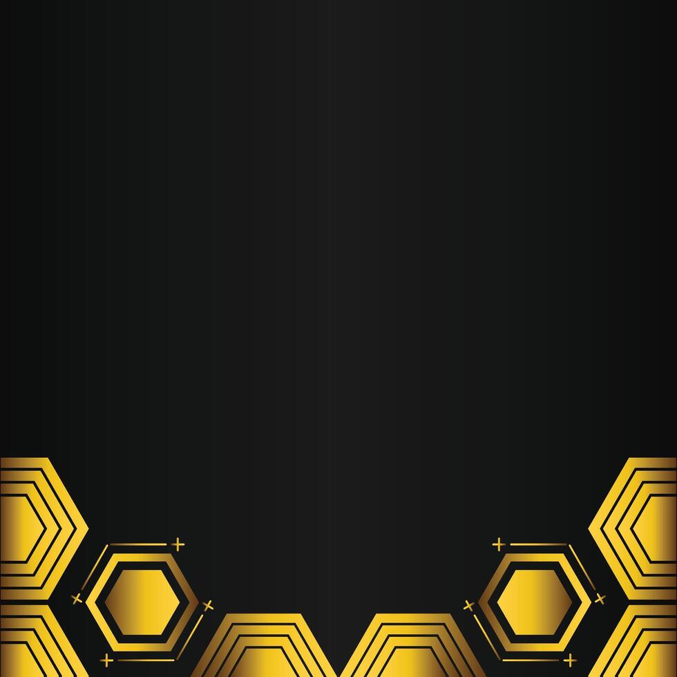 golden hexagon design on black background vector
