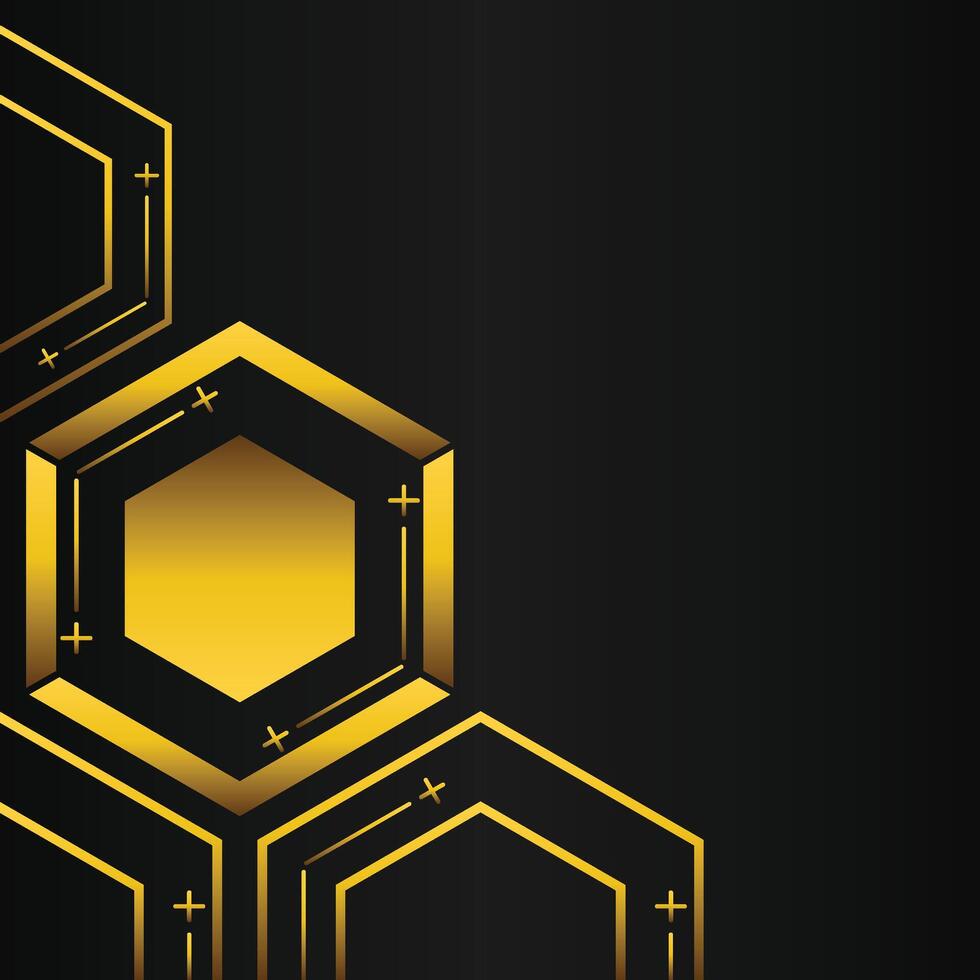 golden hexagon frame corner decoration on black background vector