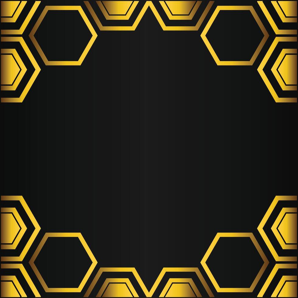 golden hexagon frame design on black background vector