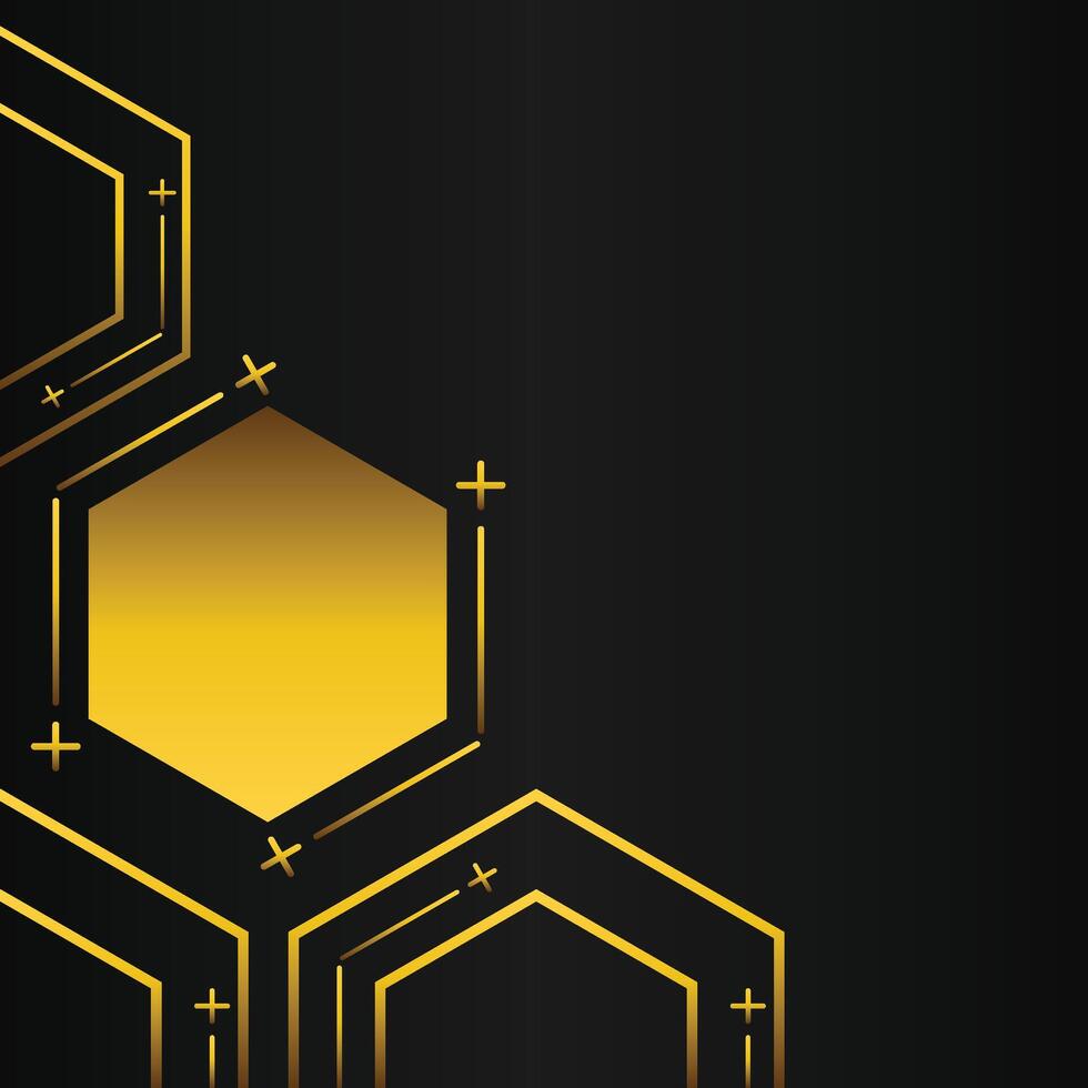 golden hexagon frame corner decoration on black background vector
