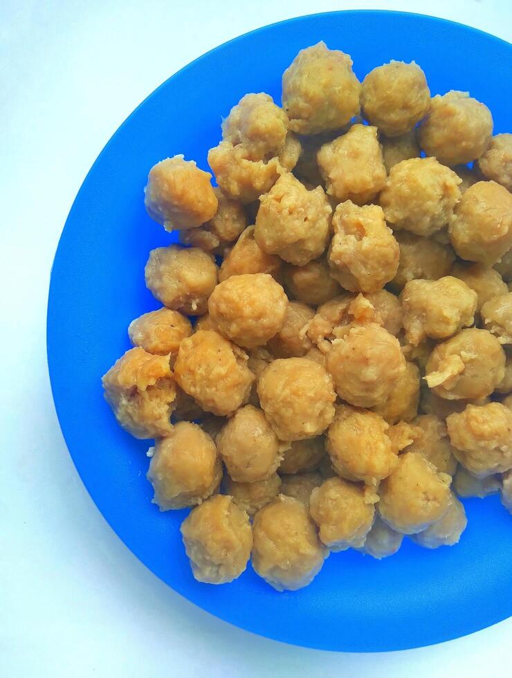 Meatballs or Bakso, made from minced beef and tapioca flour. Food preparation photo