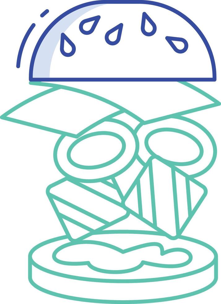 burger levitation outline color illustration vector