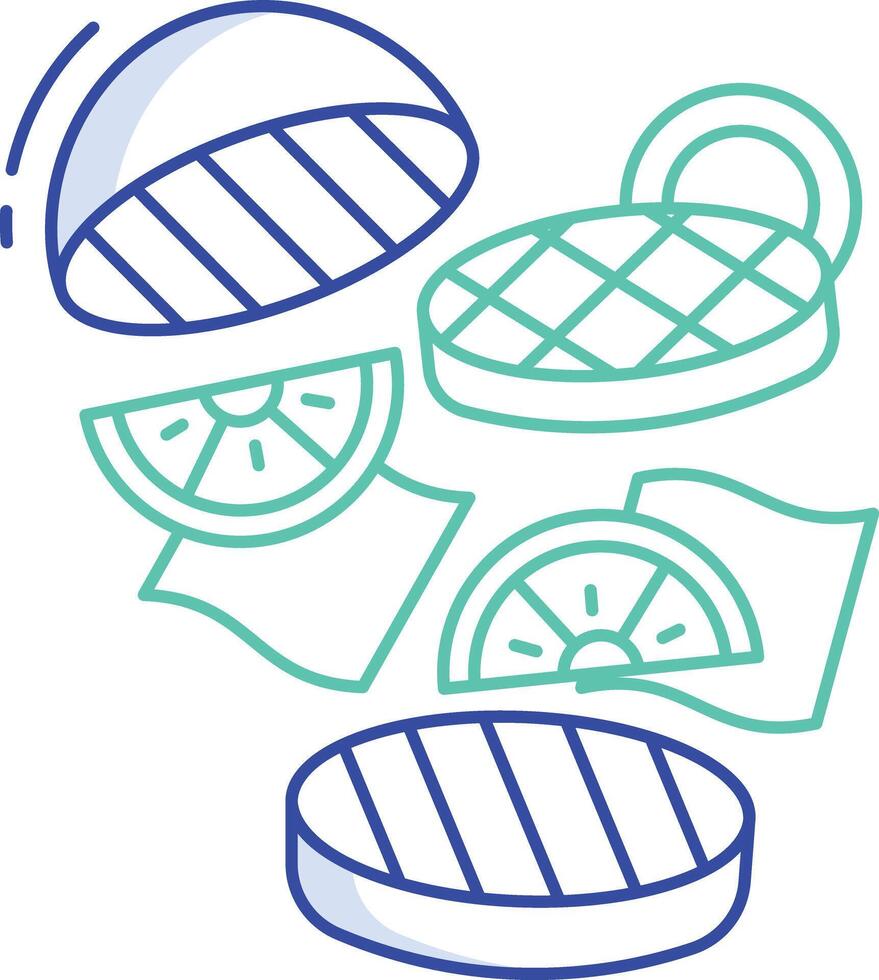 flying hamburger outline color illustration vector