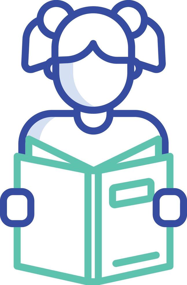 School Girl Reading outline color illustration vector