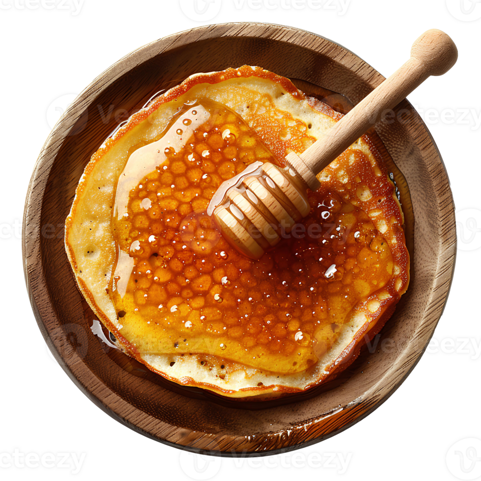 Pancake with maple syrup . american style pancakes with honey on top . american pancake top view . pancake flat lay isolated png