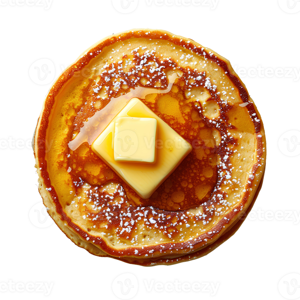 Pancake with butter . american style pancakes with melted butter on top . american pancake top view . pancake flat lay isolated png