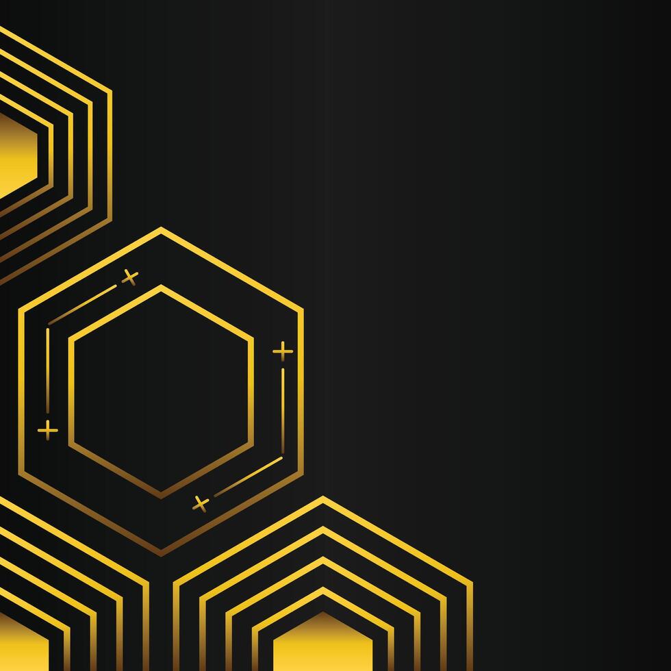 golden hexagon frame corner decoration on black background vector